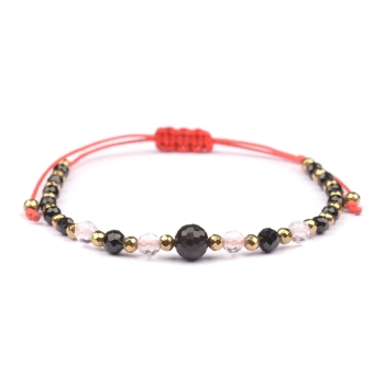 Bransoletka czarny TURMALIN Kryształ Górski HEMATYT ochrona szczęście